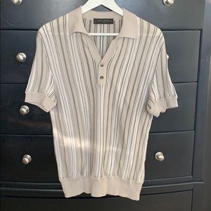 Men’s tan and cream ETRO knitted polo top